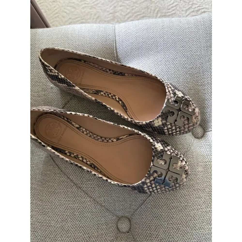 Tory Burch Lowell Neutral Snake-Print Logo Ballet Flats size 6